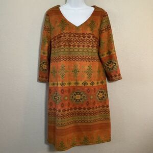 Aztec Southwestern Geometric Western Cowgirl Faux Suede Dress L Bohemian Hippie